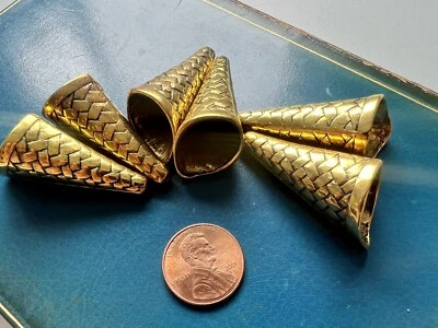 6 pcs Large 1.5” Bead Caps Basketweave Gold High Quality Findings Artisan Lot