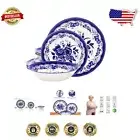 Floral Porcelain Dinnerware Set - 12-Piece Service for 4, Timeless Blue Elegance