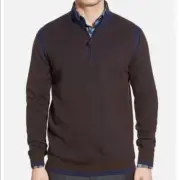 NWT ROBERT GRAHAM Whalen Quarter Zip Sweater Brown Navy S
