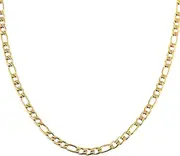 [HZMAN] Men Women 24k Real Gold Plated Figaro Chain Stainless Steel Necklace, Wide 3mm 5mm 7mm