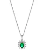 Bloomingdale's Fine Collection Emerald & Diamond Halo Starburst Pendant Necklace in 14K White Gold