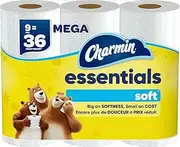 [Charmin] Essentials Soft Toilet Paper, 9 Mega Rolls = 36 Regular Rolls