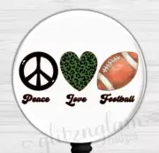 Peace Love Football Retractable Badge Holder, Football Season Badge Reel 6616