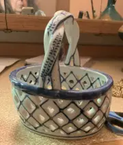 Berry Basket Ceramic Blue & White China Marked Pierced.