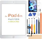 for iPad 6 2018 A1893 A1954 Touch Screen Replacement for iPad 6th Gen Digitizer for iPad 2018 Glass Panel with Tools & Home Button(White,Not LCD Display)