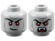 Lego New Light Bluish Gray Minifig Head Dual Sided Red Eyes Scowl with Fangs