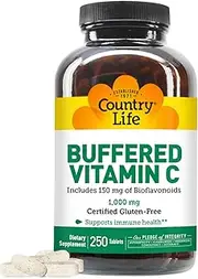 Country Life Time Release Buffered Vitamin C 1000 Mg Plus 150 Mg of Bioflavonoids, 250-Count