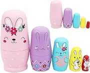 Bunny Nesting Dolls | Stacking Dolls Wood for Kids | Decorative Desktop Ornament for Children, Cartoon Pattern Stacking Playset