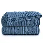 Dusty Blue Cable Knit Throw Blanket Oversized 60" x 80" Super Soft Comfy Knit...