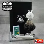 Mens Shaving Set Badger Hair Shaving Brush with Stand& Double Edge Safety Razor