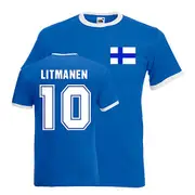 Gildan Jari Litmanen Finland Ringer Tee (blue) Medium (38-40 inch)