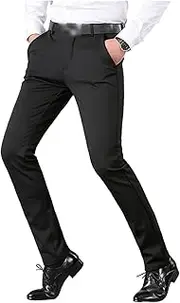 [Generic] Men's Suit Pant Flat Front Dress Pant Stretch Long Premium Trouser Pocketed Golf Button Dress