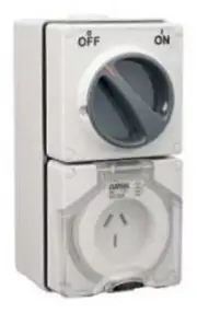 Clipsal 56-SERIES SWITCHED SOCKET 1-Pole 20A 3-Pin Flat, Surface Mount ORANGE