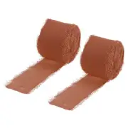 Chiffon Ribbon 1.5" x 10 Yard, Handmade Fringe Ribbon Dark Brown, 2pcs