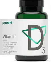 Vitamin D3 Supplement with Organic Coconut Oil for Optimal Absorption | Healthy Muscle Function, Bone Health, Immune Support, Non GMO | 2500 IU, 120 Softgel