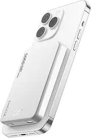 [CHCCUL] Ultra Slim Portable Charger 5000mAh,Compatible with MagSafe Power Bank Compact PD20W Fast Charging Battery Pack with LED Display Compatible with iPhone 15/14/13/12/Samsung/Huawei (Silver)