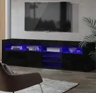 High-Gloss TV Cabinet 16 LED RGB Entertainment Unit 4 Modes 3 Doors Black 180CM