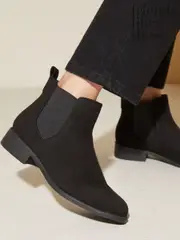 Friends Like These Black Wide Fit Flat Faux Suede Chelsea Boot (E85158) | $56