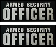 [ODSP] Armed Security Officer Reflective Patches, 10 x 4 Inches, Hook and Loop Backing, Black and White, 2-Pack