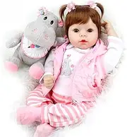 Aori Realistic 22in Reborn Baby Doll in Hippo Outfit, Pink, 22'' (50306)