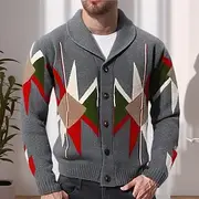 Men's Sweater Cardigan Sweater Ribbed Knit Regular Tops Knitted Plain Fold-over Collar Modern Contemporary Casual Casual Daily Wear Clothing Apparel Winter Gra