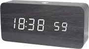 Oimzzr Digital Wooden Alarm Clock APP Control Time/Temperature/Date Display Electronic Desktop Clock 4 Levels Brightn Sound Control USB Charge Or Battery Supply