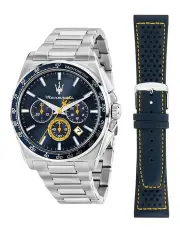 [Maserati] Velocita Chrono Dial Stainless Steel Strap And Leather Strap Watch 43mm in Silver