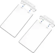 2 Pack Clear Hard Plastic Permanent Locking ID Badge Holder Which are Hard, Transparent and Waterproof