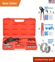Angle PEX Crimping Tools Combo Kits for 1/2" & 3/4" Pex Crimp Rings with Go/N...