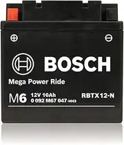 [Bosch] AGM Motorcycle Battery, Powersport Battery M6 RBTX12-N Mega Power Ride - 12V, 10 A/h Rate, 180 CCA, Lead-acid for Two-Wheeler Vehicles, Type B, Left (+) Right (-), 150 x 87 x 130 mm