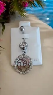 Belly Button Ring 316L Surgical Steel Flower Of Life New Dangle