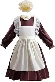 Dressy Daisy Pioneer Colonial Prairie Maid Dress Costume Clothing with Apron and Bonnet Mob Cap for Toddler Little Girls, Brown