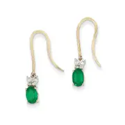 14k Yellow Gold 1/8ct Real Diamond u0026 Emerald Shepherd Hook Earrings