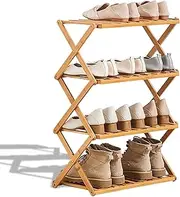 2 to 5 Tier Shoe Rack, Multi Tier Foldable Bamboo Shoe Organizer Rack Multifunctional Storage Free Standing Shoe Shelf. (4 Tier (20 feet Wide))