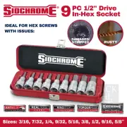 Sidchrome 9PC 1/2" Drive In Hex Socket Set 3/16" To 5/8" SD AF Imperial AntiSlip