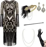 [BABEYOND] 1920s Dresses for Women - Great Gatsby Dress Set for Women with Dress Accessories Set