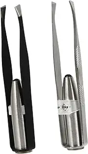 SAFIGLE 2Pcs LED Light Eyebrow Tweezers Stainless Hair Removal Tool for Eyebrow Grooming Skid Handle Portable Design for Plucking and Ingrown Hair Removal