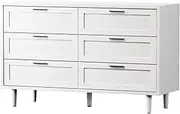 OIKITURE Chest of 6 Drawers Dresser, Wooden Dresser Organizer Tallboy with Alloy Handles, Modern Dresser Storage Cabinet with Anti-tip Kit, Dresser for Bedroom Living Room Hallway Entryway, White