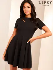 Lipsy Black Short Sleeve Spliced Skater Mini Dress (AW1797) | $106