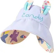 [Generic] Boys Easter Hat Kids Adjustable Chin Strap Sun Hats Summer Spring Foldable Roll Up Wide Brim Hat Cute Cartoon Outdoor Beach Ponytail Bucket Cap Baby Hat with Puff