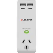 Monster 1 Socket Surge Protector with USB-C/A (White)