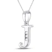 14k White Gold Round Diamond J Initial Letter Pendant 1/20 Cttw
