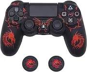 BRHE PS4 Controller Skin, Anti-Slip Grip Silicone Cover Protector Case Compatible with PS4 Slim/PS4 Pro Wireless/Wired Gamepad Controller with 2 Cat Paw Thumb Grip Caps (Red)