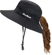 [Naivlizer] Sun Hats Ponytail for Women, Wide Brim Fishing Hat Foldable Beach Hat, UV Protection Bucket Hats, Garden Outdoor Summer Caps