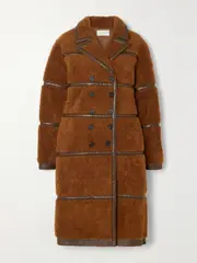[LVIR] LVIR - Double-breasted Faux Leather-trimmed Faux Shearling Coat - Brown - medium medium Brown