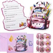 Qaziuy Pack of 12 Girls' First Day at School Invitation Cards Pink School Enrolment in Cute School Bag Design, First Day of School for School Child Girls First Day of School Party