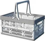 Jotia 1 Pack Collapsible Shopping Basket, 30x20x16.5cm Collapsible Storage Crate Plastic Storage Baskets for Organizing Foldable Picnic Basket with Handles for Home, Kitchen, Office (Gray)