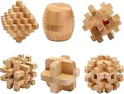 FantasyDay 6pcs Wooden Brain Teaser Puzzles, Interlocking Games for IQ Test, Intellectual 3D Assembling Educational Toy Set for Teens and Adults (6 Puzzle Set#E05)