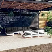 12 Piece Garden Lounge Set with Cushions White Pinewood, Garden Furniture Sets