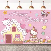 Hello Kitty Theme Birthday Backdrop Banner 150cm x 100cm Kids Party Background Decorations